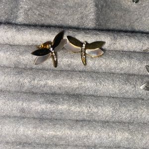 Gold and silver dragonfly earrings